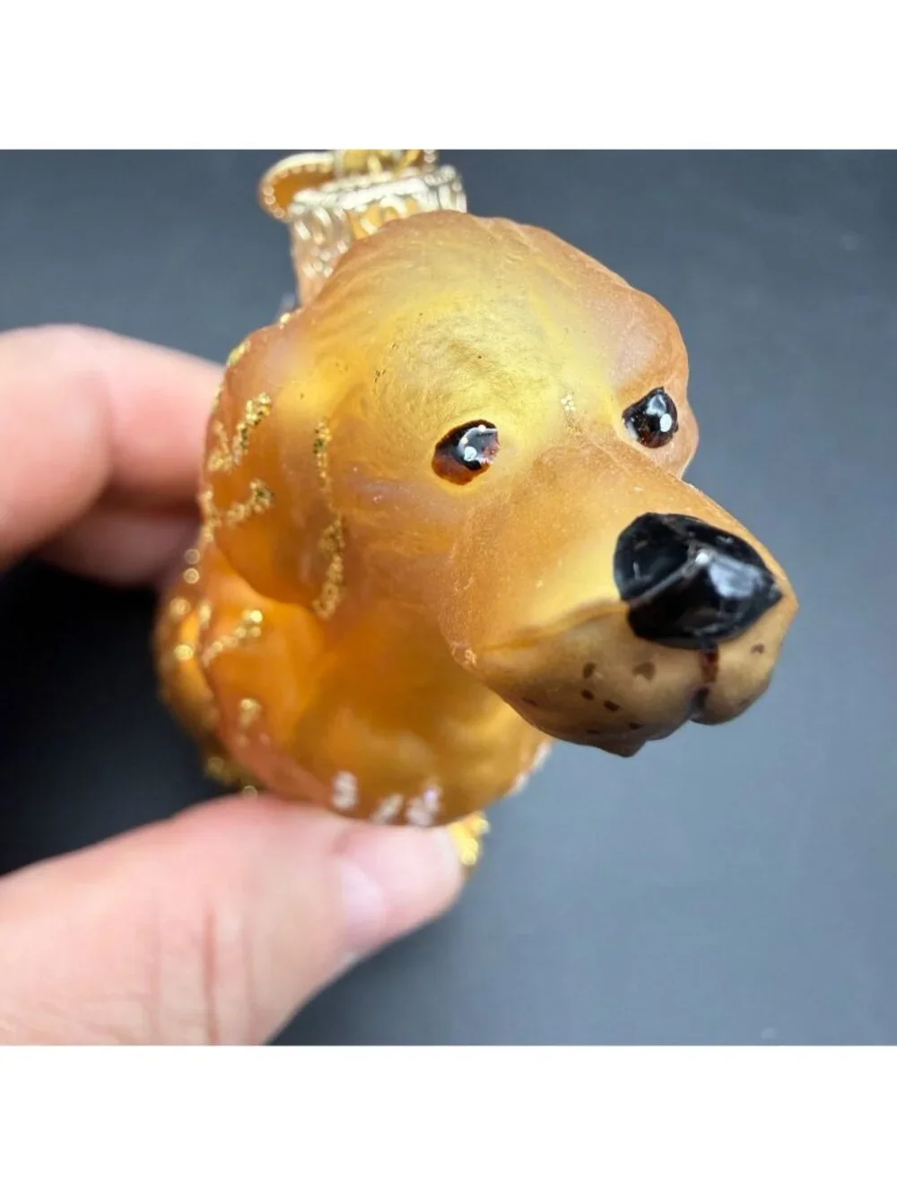 Old World Christmas Golden Retriever Dog Blown Glass Ornament Gold Glitter 4 In